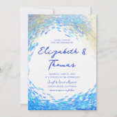 Modern Blue Gold Surfer Wave Elegant Beach Wedding Kaart (Voorkant)