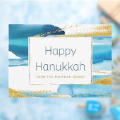 Modern Blue Gold Waterverf Hanukkah Business Feestdagenkaart