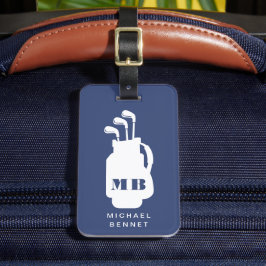 Modern Blue Golf Sport Monogram Bagagelabel