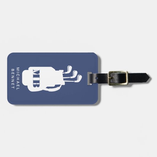 Modern Blue Golf Sport Monogram Bagagelabel (Voorkant horizontaal)