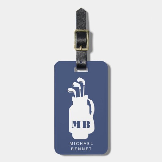 Modern Blue Golf Sport Monogram Bagagelabel (Voorkant verticaal)