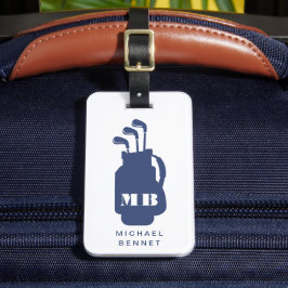 Modern Blue Golf Sport Monogram Bagagelabel
