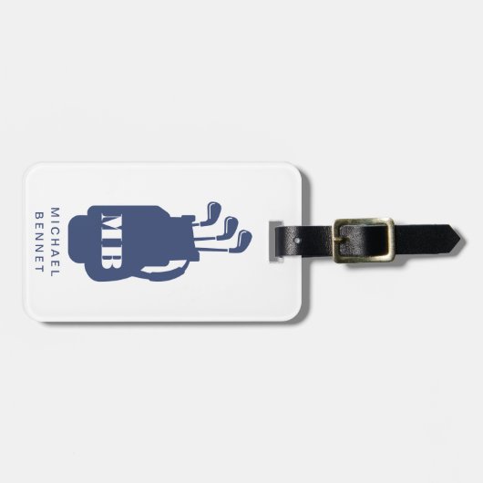 Modern Blue Golf Sport Monogram Bagagelabel (Voorkant horizontaal)