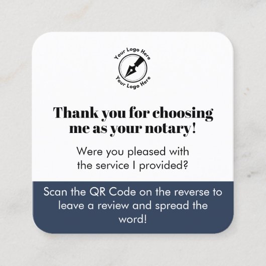 Modern Blue Google Review QR Code Bedankt Notaris Vierkante Visitekaartje (Voorkant)