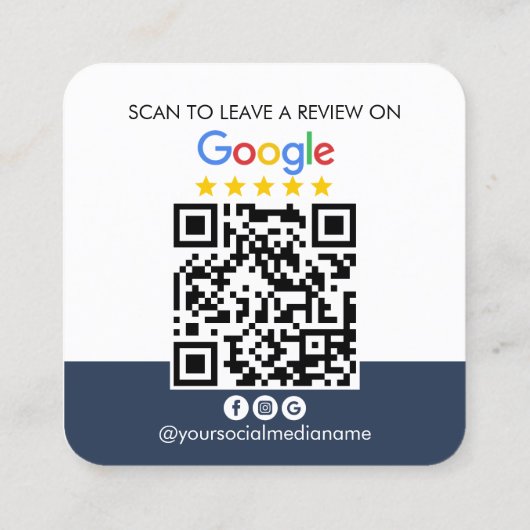 Modern Blue Google Review QR Code Bedankt Notaris Vierkante Visitekaartje (Achterkant)