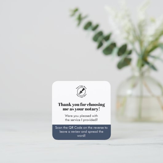 Modern Blue Google Review QR Code Bedankt Notaris Vierkante Visitekaartje (Staand voorkant)