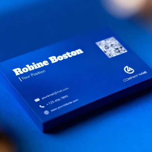 Modern Blue Gradient Business Card with QR Code Visitekaartje