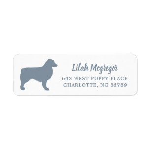 Modern Blue Gray Australian Shepherd Silhouette Etiket