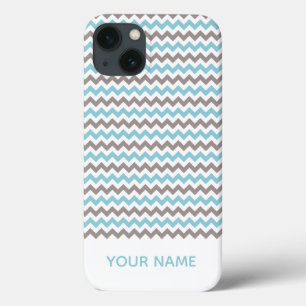 Modern Blue Gray Chevron Pattern met naam Case-Mate iPhone Case