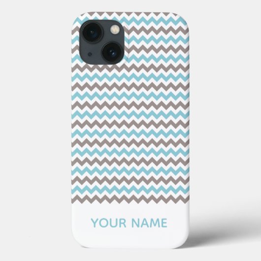 Modern Blue Gray Chevron Pattern met naam Case-Mate iPhone Case (Achterkant)