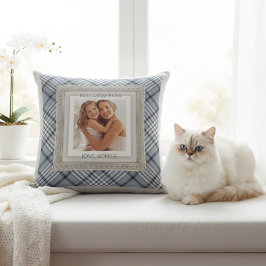 Modern Blue Gray Plaid Best Mom Ever Kussen