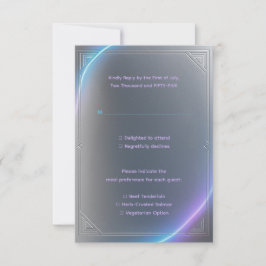 Modern Blue Gray Purple Electric Neon Glow Wedding RSVP Kaartje