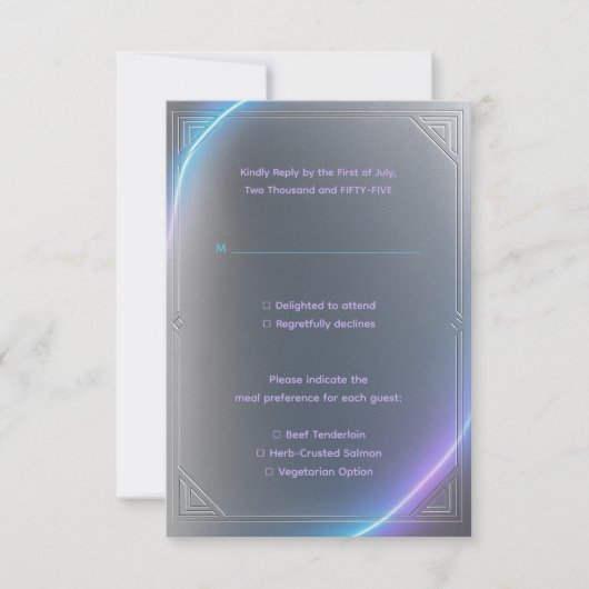 Modern Blue Gray Purple Electric Neon Glow Wedding RSVP Kaartje (Voorkant)