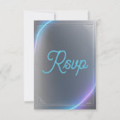 Modern Blue Gray Purple Electric Neon Glow Wedding RSVP Kaartje (Achterkant)