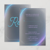 Modern Blue Gray Purple Electric Neon Glow Wedding RSVP Kaartje (Voorkant / Achterkant)