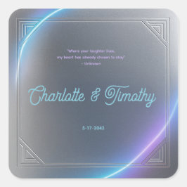 Modern Blue Gray Purple Electric Neon Glow Wedding Vierkante Sticker