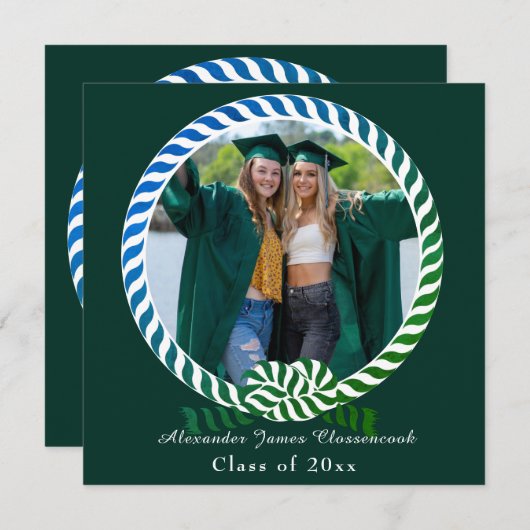 Modern Blue Green 1 Photo Afstuderen Aankondiging (Voorkant / Achterkant)