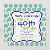 Modern Blue Green 40th Birthday Party Invitation Kaart (Voorkant / Achterkant)