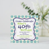 Modern Blue Green 40th Birthday Party Invitation Kaart (Staand voorkant)