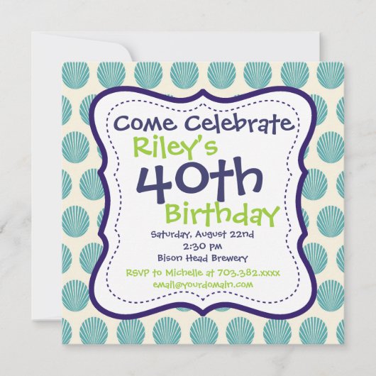 Modern Blue Green 40th Birthday Party Invitation Kaart (Voorkant)