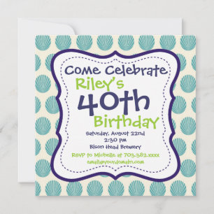 Modern Blue Green 40th Birthday Party Invitation Kaart