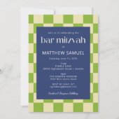 Modern Blue Green Checkerboard Bar Mitzvah RSVP Kaart (Voorkant)