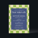 Modern Blue Green Checkerboard Bar Mitzvah RSVP Kaart<br><div class="desc">Modern Blue en Green Checkerboard Bar Mitzvah Uitnodiging met RSVP-details</div>
