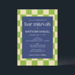 Modern Blue Green Checkerboard Bar Mitzvah RSVP Kaart<br><div class="desc">Modern Blue en Green Checkerboard Bar Mitzvah Uitnodiging met RSVP-details</div>