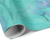 Modern Blue Green Floral Watercolor Art Cadeaupapier (Rol Hoek)