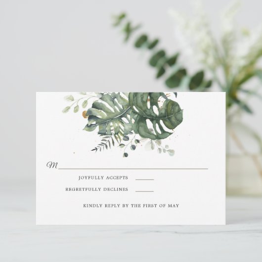 Modern Blue & Green Floral | Weddenschap RSVP (Staand voorkant)