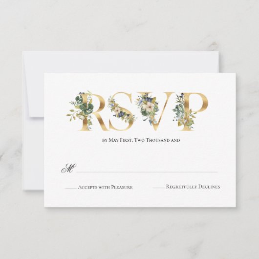 Modern Blue & Green Floral Wedding RSVP (Voorkant)