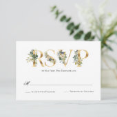 Modern Blue & Green Floral Wedding RSVP (Staand voorkant)