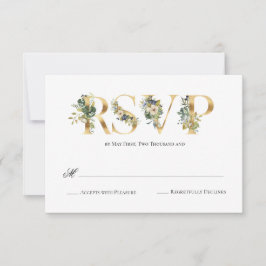 Modern Blue & Green Floral Wedding RSVP