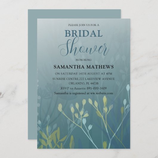Modern Blue Green Foliage Bridal Shower Kaart (Voorkant / Achterkant)