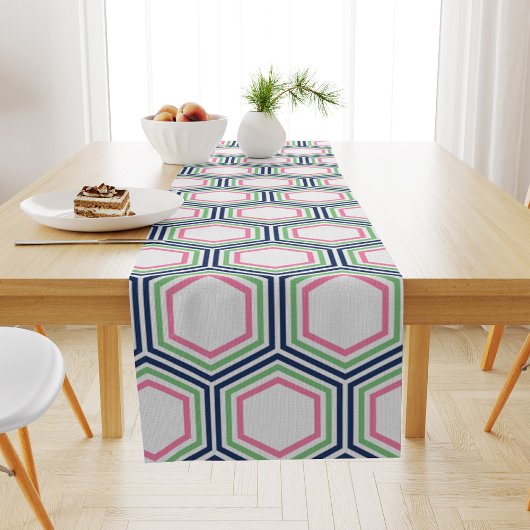 Modern Blue Green Hexagons Patroon Korte Tafelloper