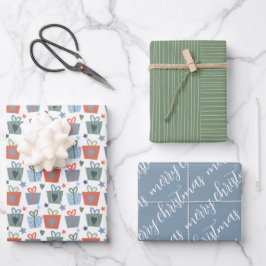 Modern Blue Green Merry-kerstcadeaupatroon Inpakpapier Vel