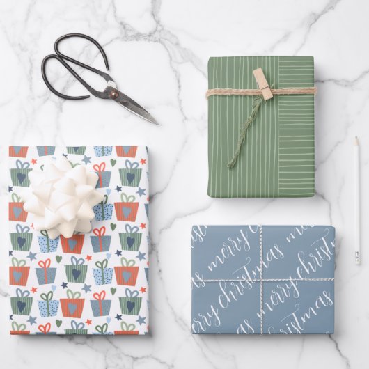 Modern Blue Green Merry-kerstcadeaupatroon Inpakpapier Vel (Voorkant)