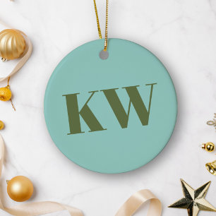 Modern Blue Green Monogram Initialen op maat Keramisch Ornament