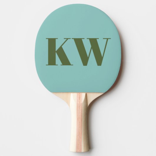 Modern Blue Green Monogram Initialen op maat Tafeltennisbatje (Voorkant)