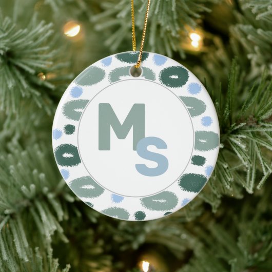 Modern Blue Green Pattern Name Aftername Monogram Keramisch Ornament (Boom)