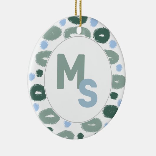 Modern Blue Green Pattern Name Aftername Monogram Keramisch Ornament (Rechts)