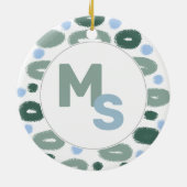 Modern Blue Green Pattern Name Aftername Monogram Keramisch Ornament (Achterkant)