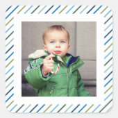 Modern Blue Green Stripes Holiday Foto Vierkante Sticker (Voorkant)