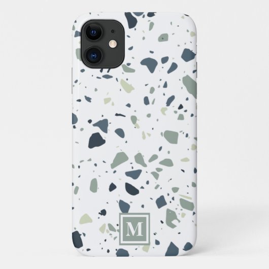Modern Blue Green Terrazzo Marble Monogram Case-Mate iPhone Case (Achterkant)