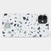 Modern Blue Green Terrazzo Marble Monogram Case-Mate iPhone Case (Achterkant (horizontaal))