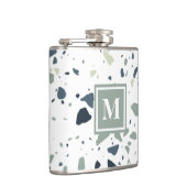 Modern Blue Green Terrazzo Marble Monogram Heupfles (Rechts)