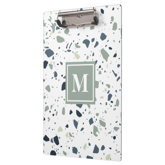 Modern Blue Green Terrazzo Marble Monogram Klembord (Links)