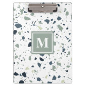 Modern Blue Green Terrazzo Marble Monogram Klembord (Voorkant)