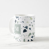 Modern Blue Green Terrazzo Marble Monogram Koffiemok (Voorkant links)