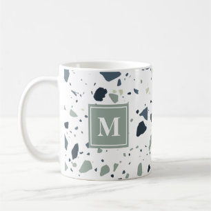 Modern Blue Green Terrazzo Marble Monogram Koffiemok